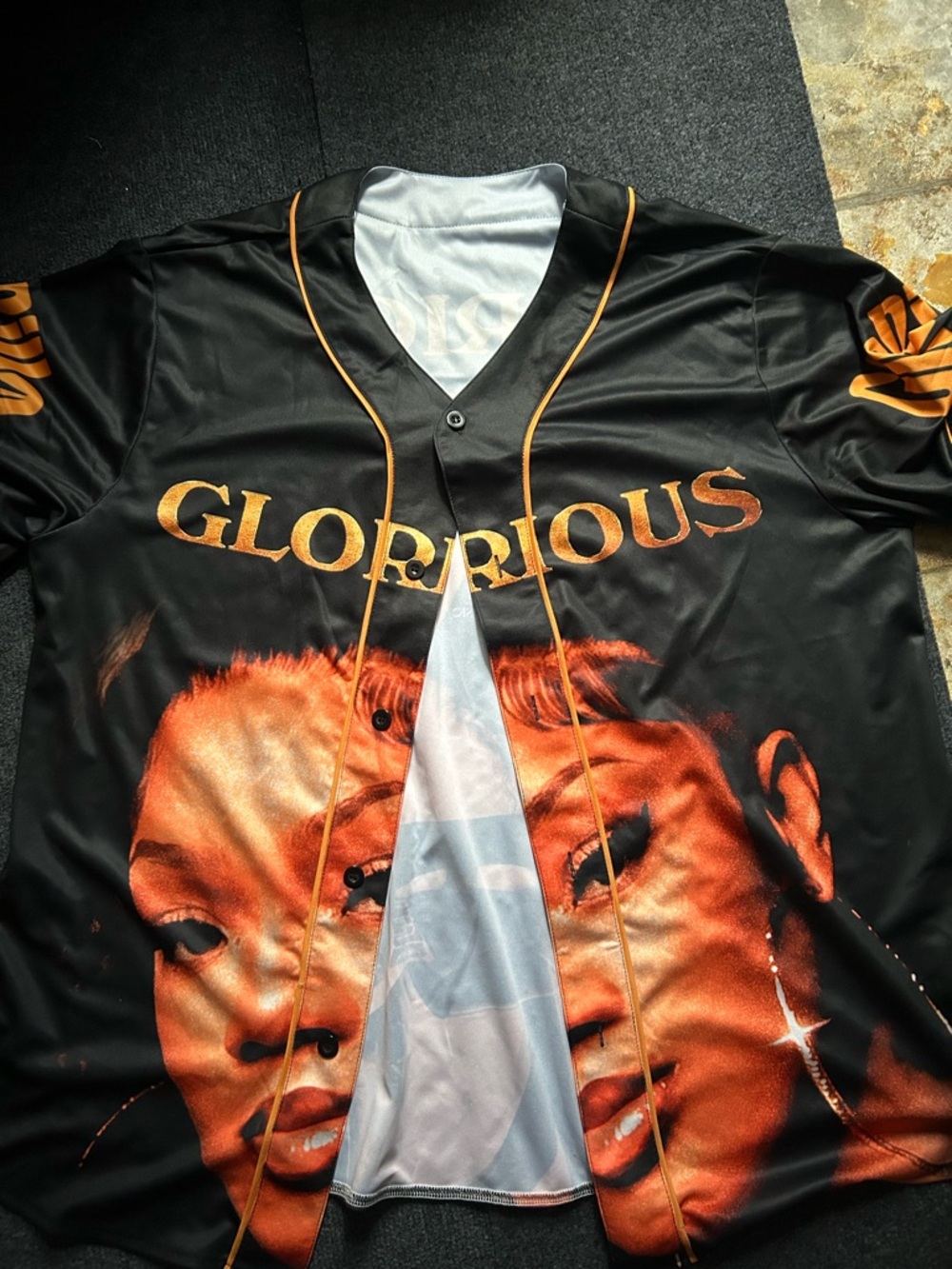 Glorious Black and Orange Graphic Baseball Jersey